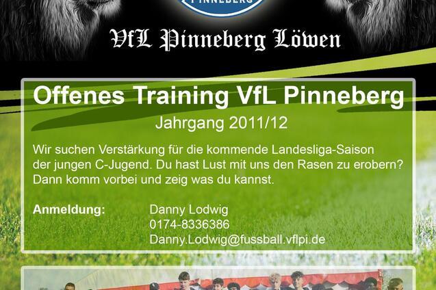 Einladung zum offenen Training des VfL Pinneberg f&uuml;r die C-Jugend mit Kontaktdaten und Termininformationen.