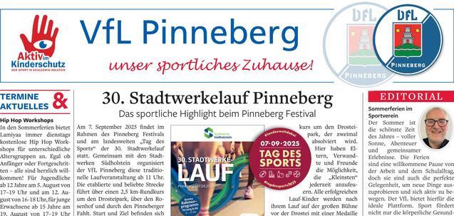 Infobox mit Informationen zum 30. Stadtwerke-Lauf in Pinneberg, einschließlich Termine und Sportangebote.