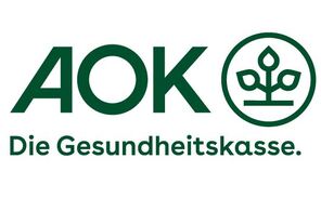 Logo der AOK, einer Gesundheitskasse, mit stilisiertem Pflanzenmotiv und dem Slogan „Die Gesundheitskasse.“