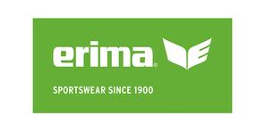 Logo von erima mit grünem Hintergrund und dem Schriftzug „SPORTSWEAR SINCE 1900“.