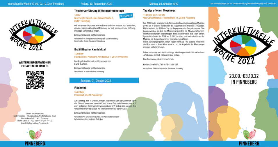 Informationen zur Interkulturellen Woche 2022 in Pinneberg, mit Veranstaltungen und Kontaktdaten.