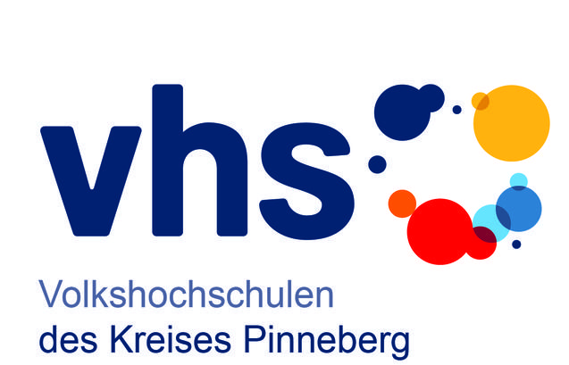 Logo der Volkshochschulen des Kreises Pinneberg, bestehend aus „vhs“ und bunten Kreisen auf weißem Hintergrund.