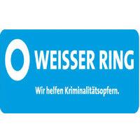 Logo des Vereins "WEISSER RING" mit der Botschaft „Wir helfen Kriminalitätsopfern“ auf blauem Hintergrund.