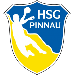 Logo der HSG Pinnau: Ein Handballspieler in Aktion auf blau-gelbem Wappenhintergrund.