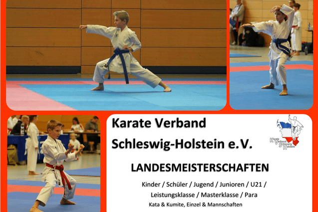 Kinder in Karate-Kleidung zeigen verschiedene Techniken bei den Landesmeisterschaften in Schleswig-Holstein.