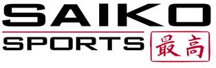 Logo von Saiko Sports mit stilisierten Buchstaben und chinesischem Zeichen für „höchste“ in Rot.