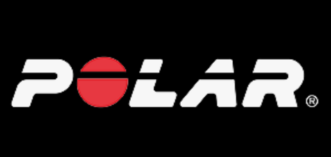 Logo der Marke POLAR mit rotem Punkt und schwarzen Buchstaben auf schwarzem Hintergrund.