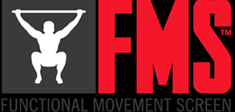Logo des Functional Movement Screen (FMS) mit stilisierter Figur in der Hockeinstellung, Halterung über dem Kopf.