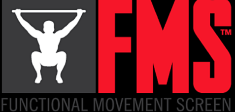 Logo des Functional Movement Screen (FMS) mit stilisierter Figur in der Hockeinstellung, Halterung &uuml;ber dem Kopf.