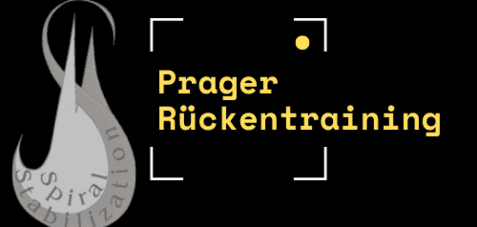 Logo für Prager Rückentraining mit stilisiertem S und dem Schriftzug „Spiral Stabilization“ in Gelb auf schwarzem Hintergrund.