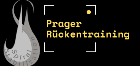 Logo f&uuml;r Prager R&uuml;ckentraining mit stilisiertem S und dem Schriftzug &bdquo;Spiral Stabilization&ldquo; in Gelb auf schwarzem Hintergrund.