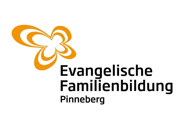 Logo der Evangelischen Familienbildung Pinneberg mit einem stilisierten orangefarbenen Schmetterling.