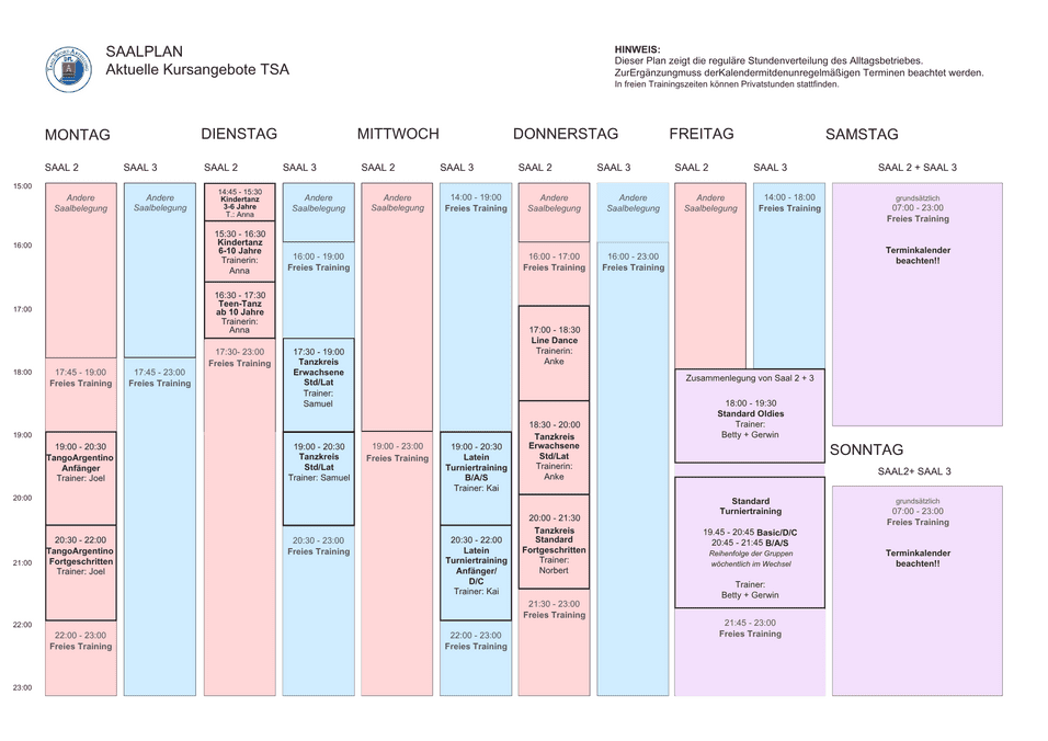 Saalplan aktualisierter Saalplan, Gültig ab Februar 2026