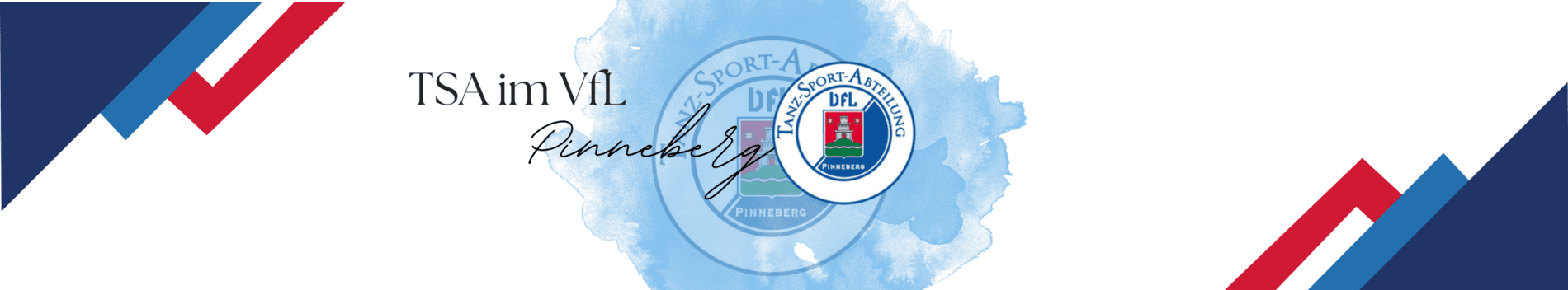 Logo und Schriftzug "TSA im VfL Pinneberg" auf einer blauen Wasserfarben-Hintergrundgrafik.