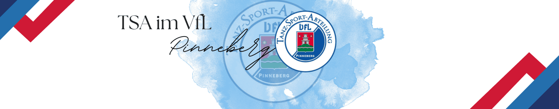 Logo und Schriftzug "TSA im VfL Pinneberg" auf einer blauen Wasserfarben-Hintergrundgrafik.