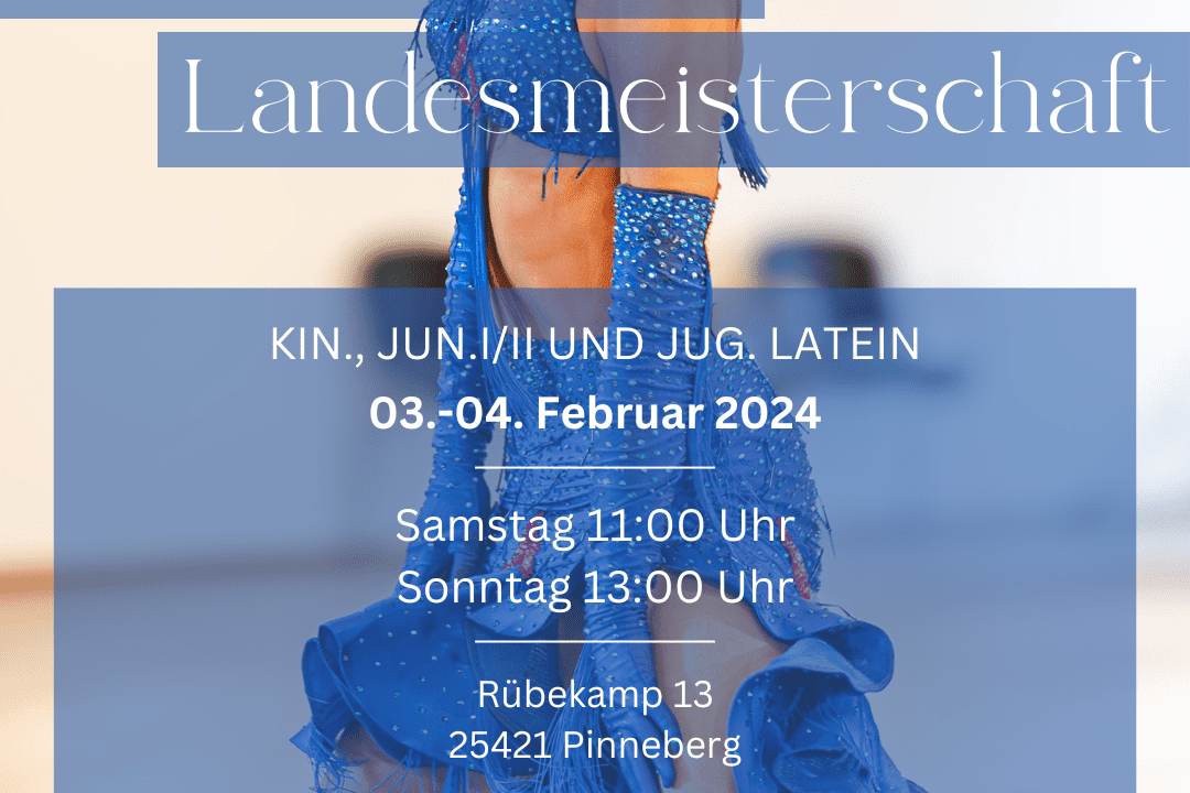 Ein tanzender Teilnehmer in blauer, glitzernder Kleidung mit fr&ouml;hlichem Ausdruck w&auml;hrend einer Meisterschaft.