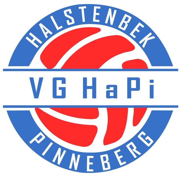 Logo der Volleyballgemeinschaft Halstenbek-Pinneberg, rot-blau mit Schriftzug „VG HaPi“ in der Mitte.